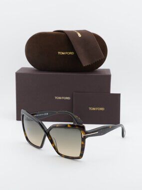 Tom Ford Fiore FT1195 52B Cat Eye Sunglasses – Dark Havana/Smoke Gradient
